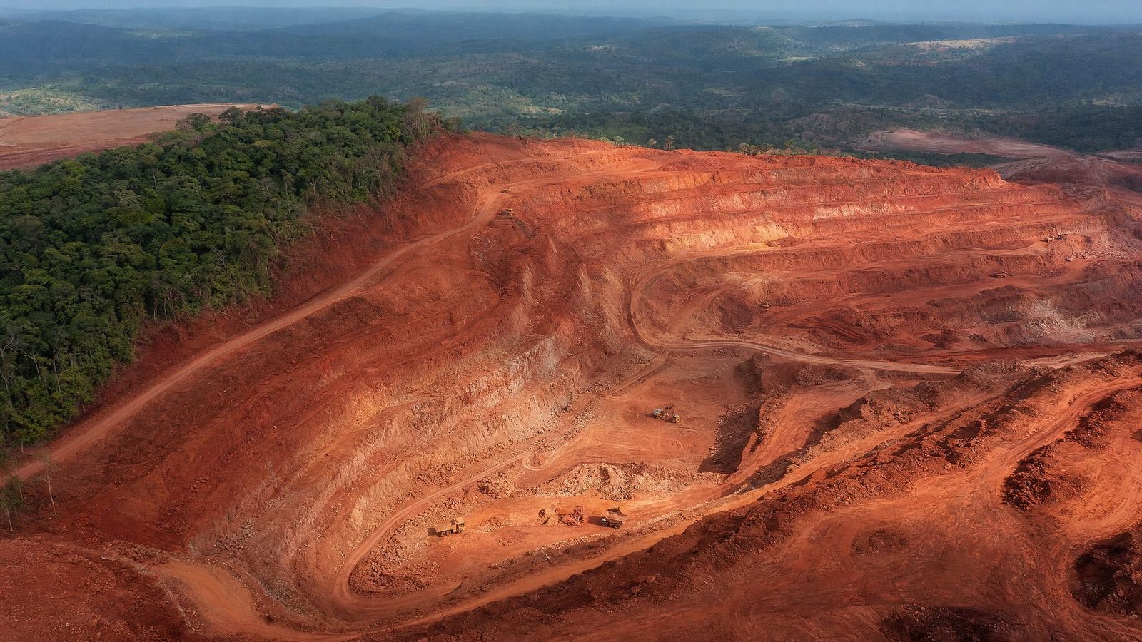 Bauxite mine benches and red plateau
