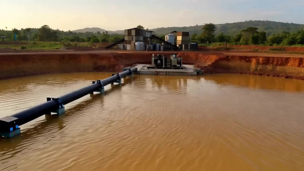 Pump station and pipeline over a pond